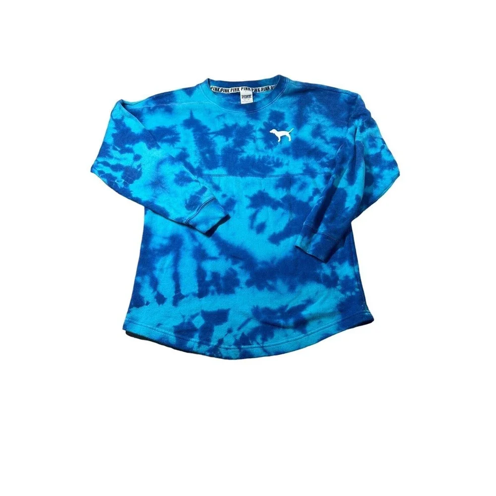 Victoria Secret PINK Tye Dye Sweatshirt xs Blue Long Spellout Crew Neck‎